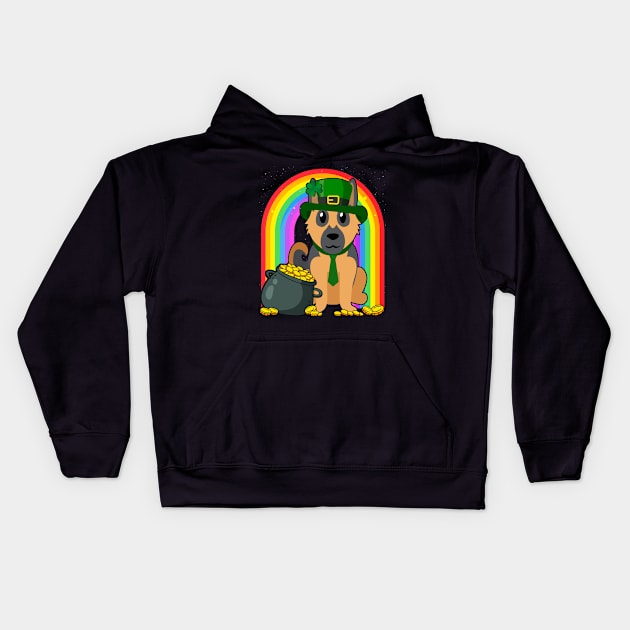 German Shepherd Rainbow Irish Clover St Patrick Day Dog Gift graphic Kids Hoodie by theodoros20